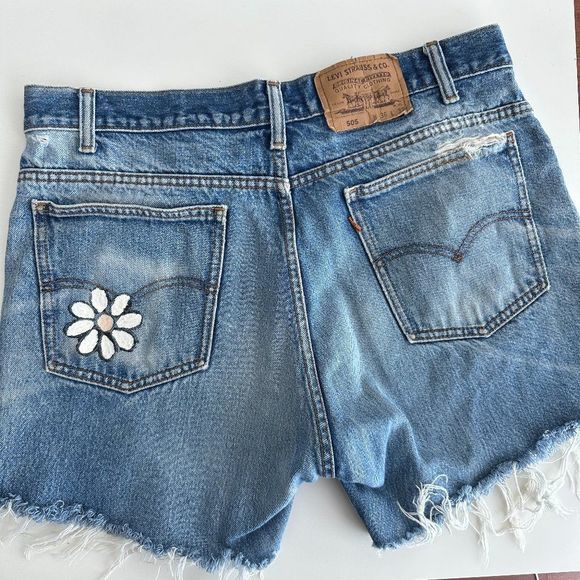 Vintage Levi's Orange Tab Denim Cutoff Jeans Short Floral Reworked - Picture 7 of 11